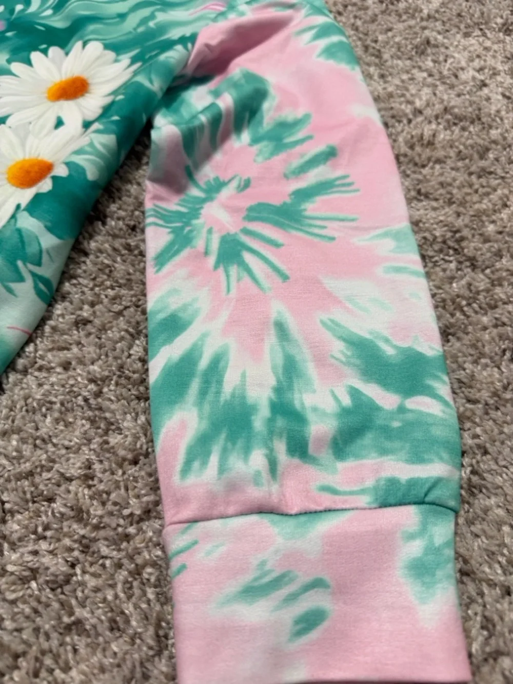 Trendy Girls Pink & Teal Tie-Dye Daisy Stretchy Hoodie& Jogger Pants Set Size 9Y